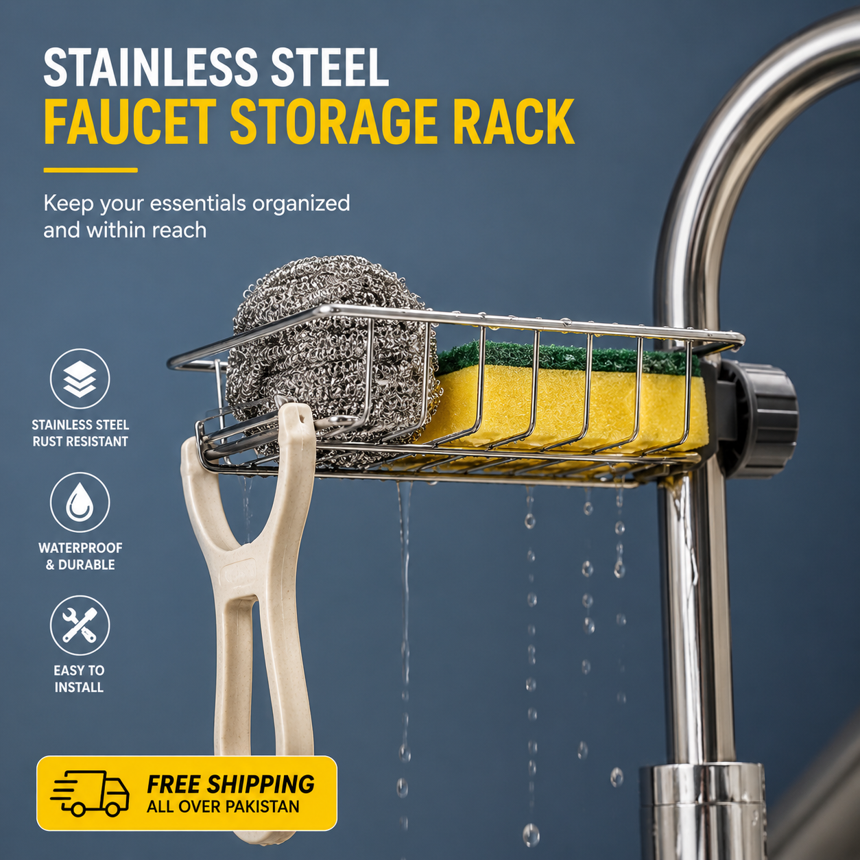 Stainless Steel Faucet Storage Holder – Kitchen Sink Organizer | Shop Spot