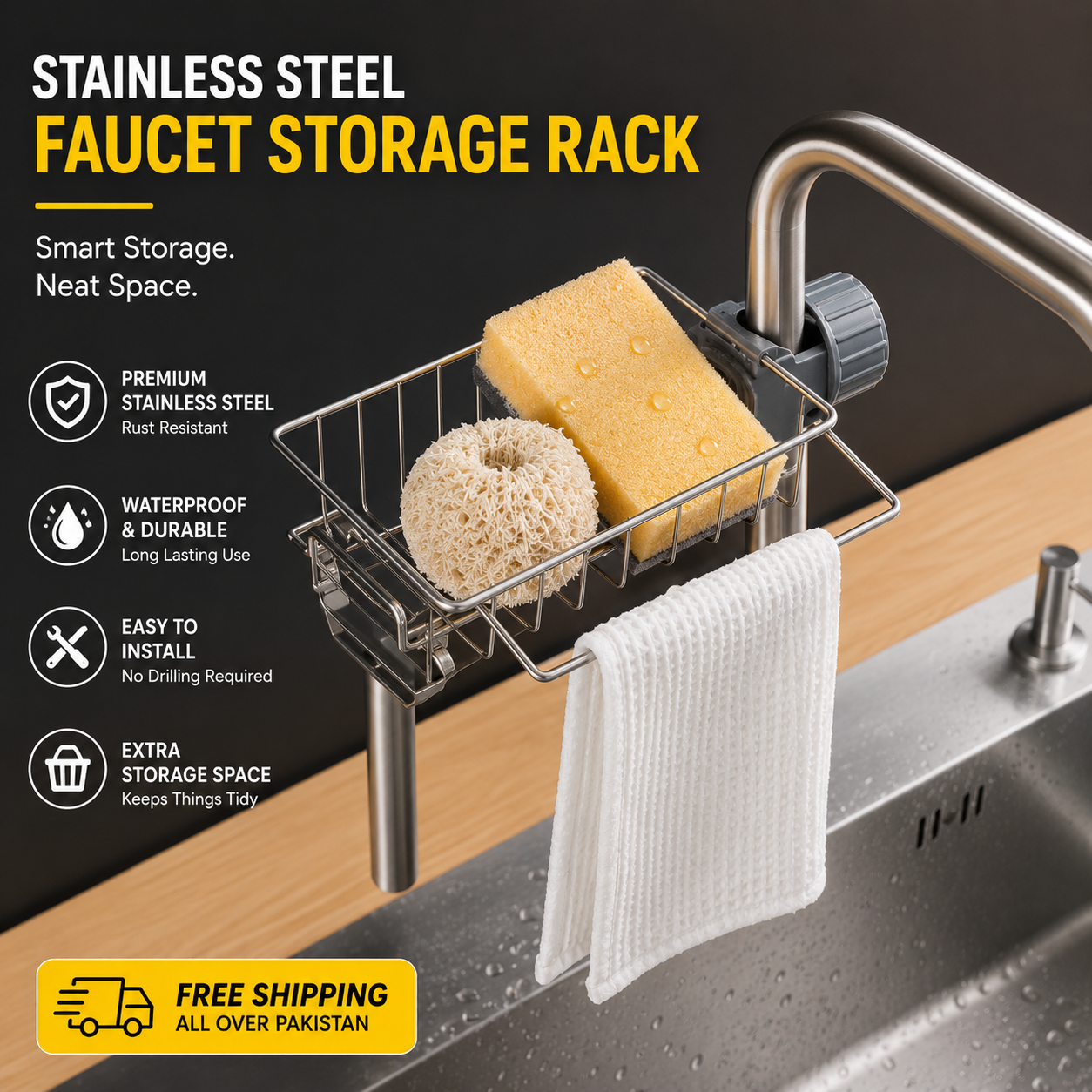 Stainless Steel Faucet Storage Holder – Kitchen Sink Organizer | Shop Spot