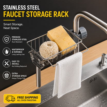 Stainless Steel Faucet Storage Holder – Kitchen Sink Organizer | Shop Spot
